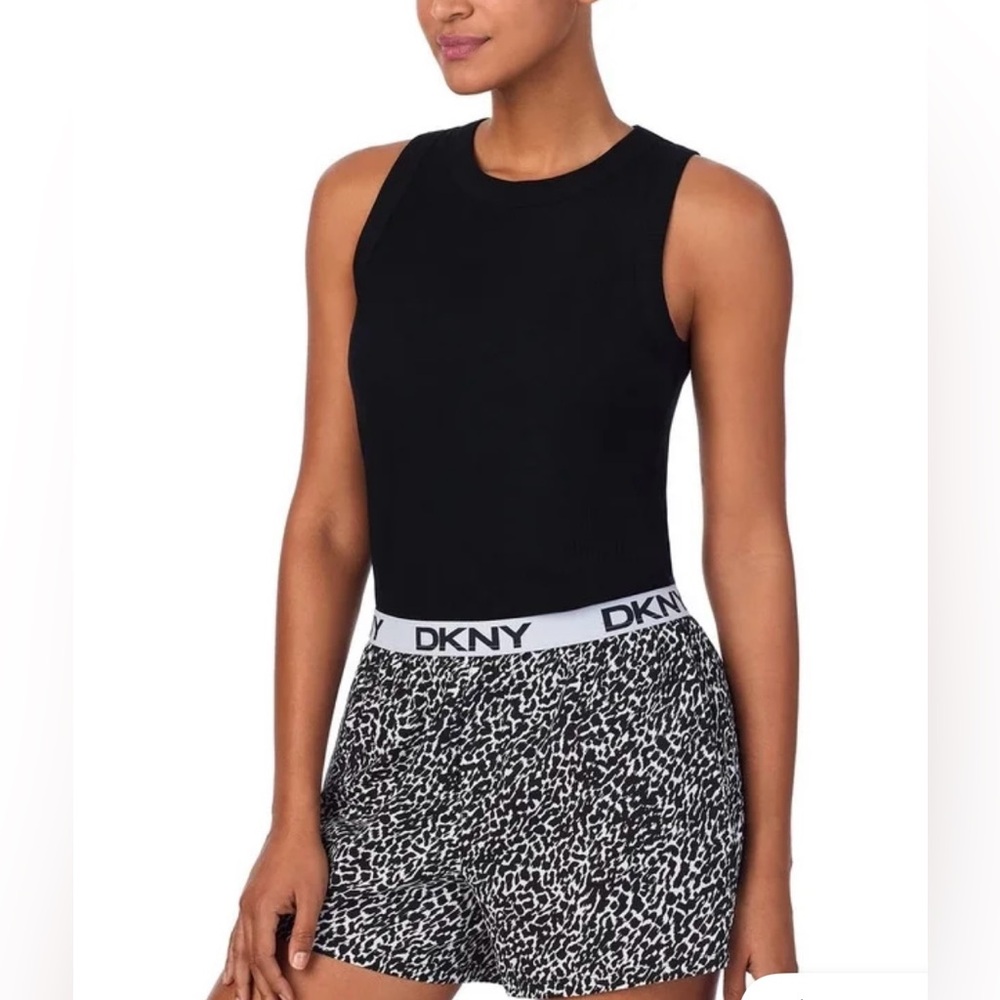 DKNY Women's 2 Piece Outfit Set - Tank Top & Short (Black Animal Print, Small
